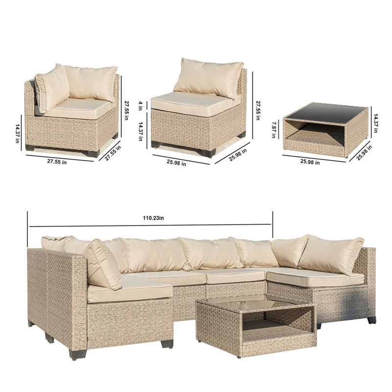 Canapé modulaire d'extérieur toutes saisons 7 - avec coussins gris d'eau, revêtement de patio de style attrayant