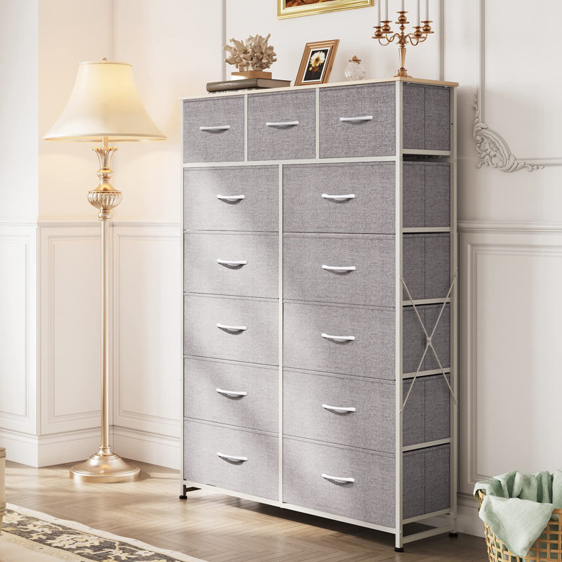 Commode 11 tiroirs xinyan, Gris clair