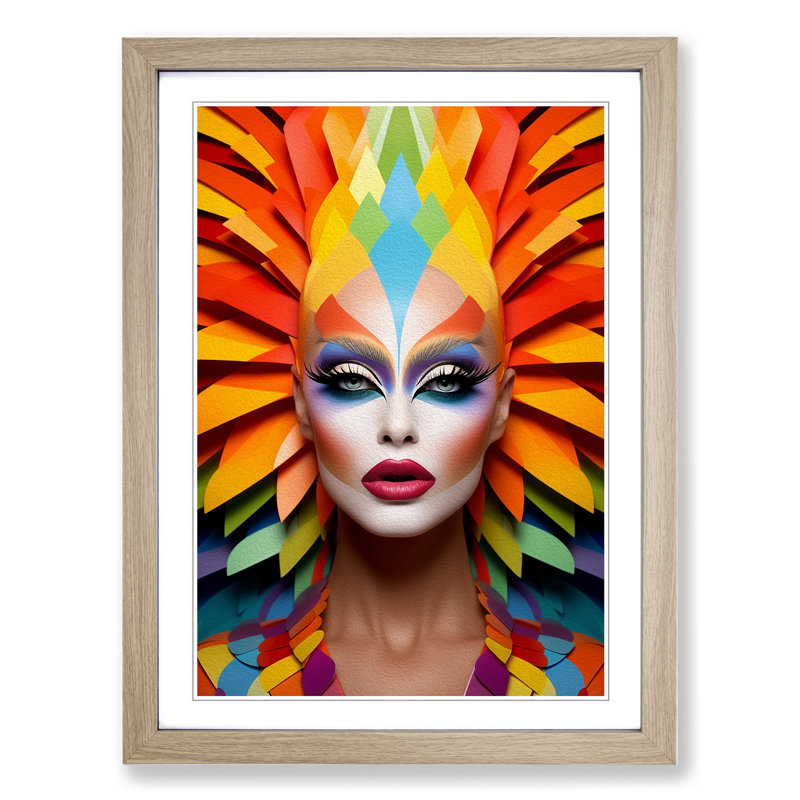 Drag Queen Colour Field - Single Picture Frame Print on Wood, Oak Framed, 46cm H x 34cm W