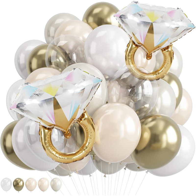 Ensemble de montgolfière beige et or blanc avec anneaux en forme de losanges pour fête de fiançailles et fête de fiançailles