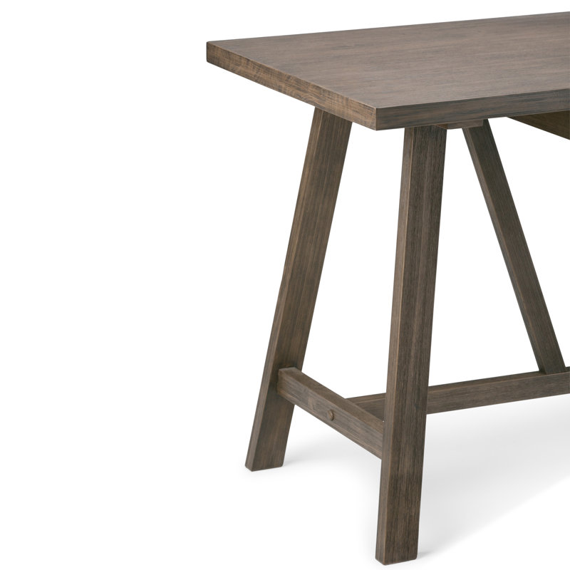 Driftwood Finish 60'' Solid Wood Industrial Writing Desk with Keyboard Tray