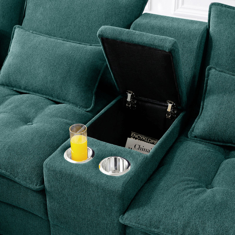 130"  U-Shaped Sofa With Console,Cupholders,6-Seat Upholstered Primary Living Space Furniture,Sleeper Couch Set With Chaise