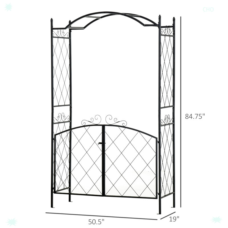 Outsunny Garden Arch Arbor,Metal Arch Trellis With Gate