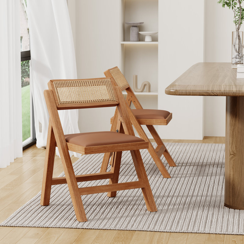 Idalia 18.3'' H Faux Leather Upholstered Beech Folding Side Chair, Brown