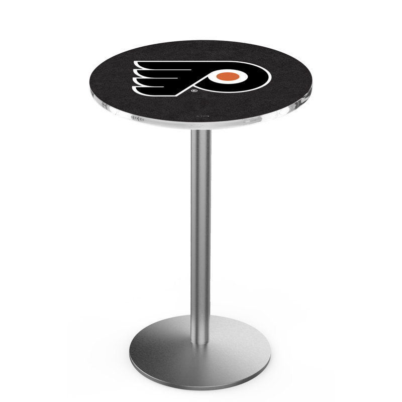 NHL Round Metal Base Dining Table, Stainless Steel, Philadelphia Flyers - Orange