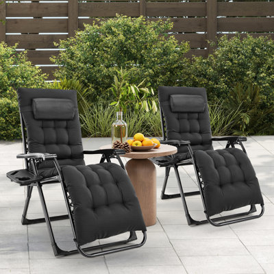 Padded Zero Gravity Folding Chair Set, Patio Reclining Lounge Chair with Cup Holder, Removable Cushion Lounger, Support 440lbs