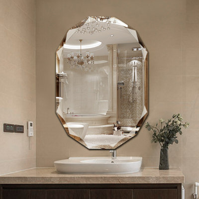  Beveled Edge Bathroom Vanity Mirror, Frameless, Shatterproof Wall Mounted Mirror, Oval