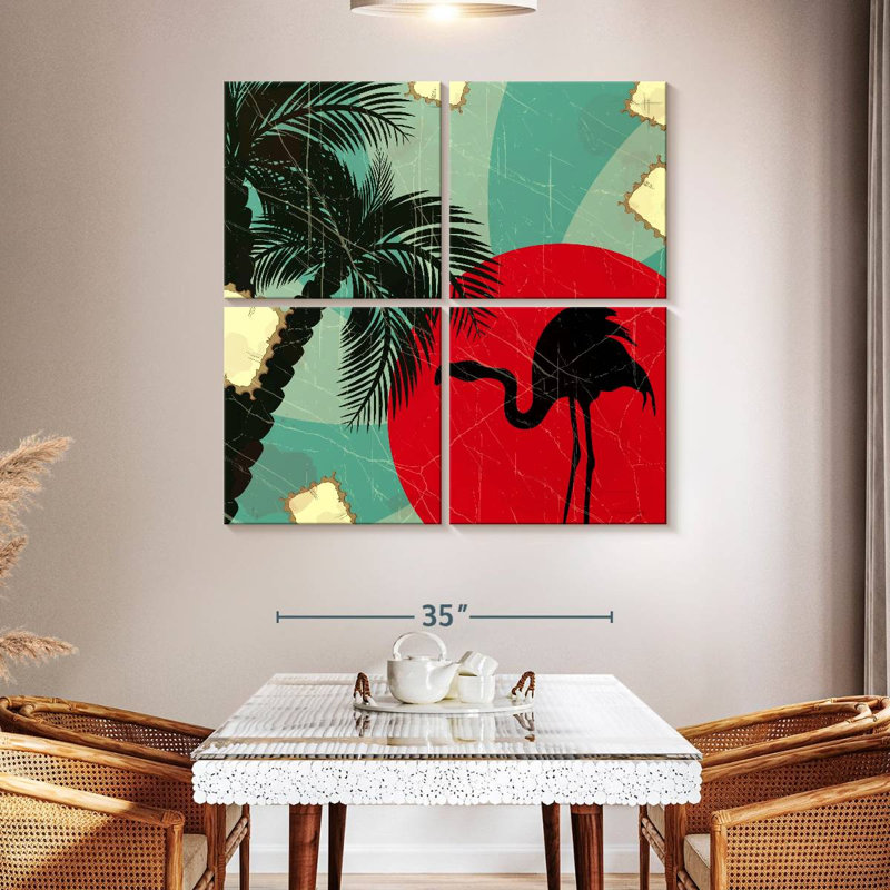 Brampt Retro Flamingo And Palm, 45" H x 45" W
