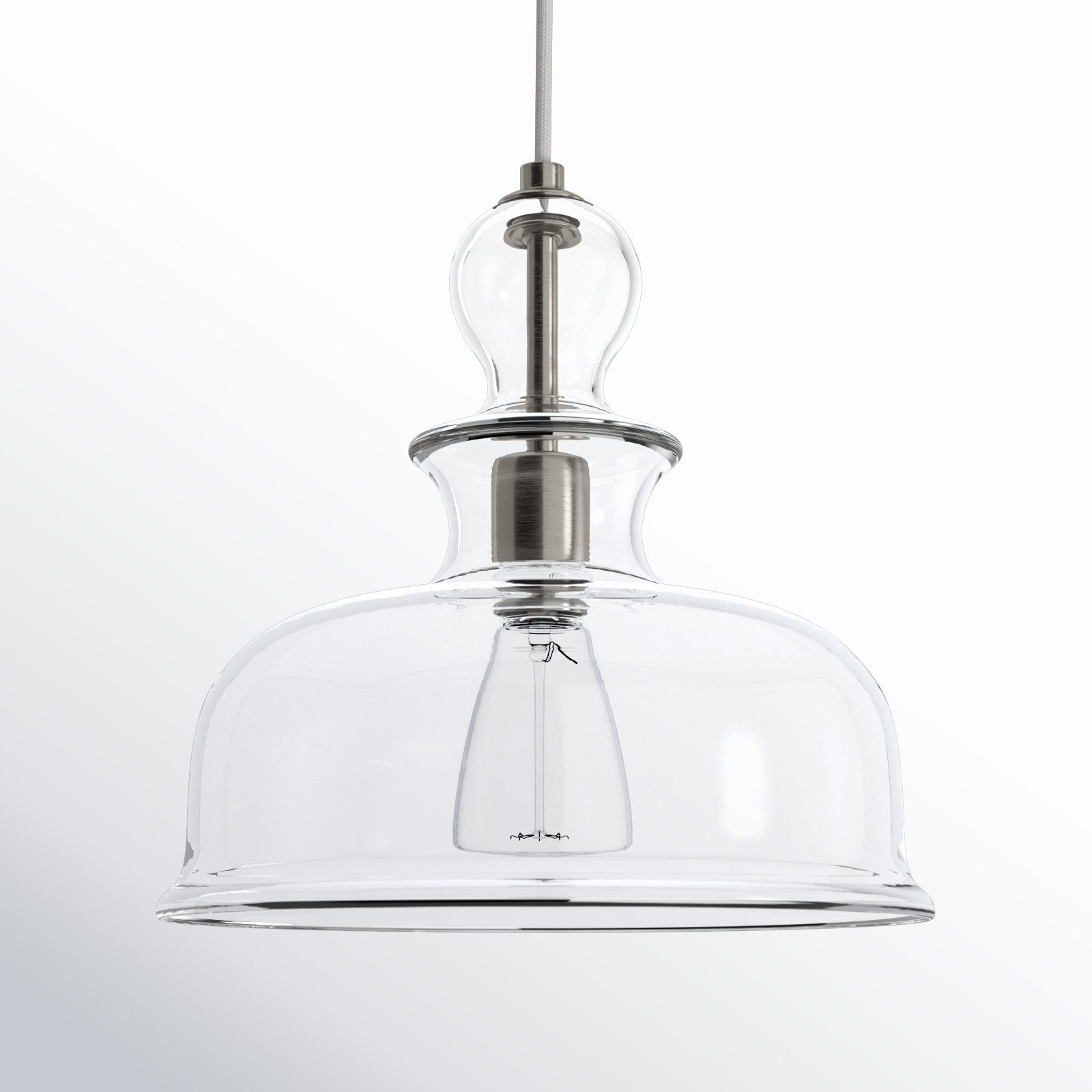 Tilden Single Light Glass Dimmable Pendant, Brushed Nickel, Clear