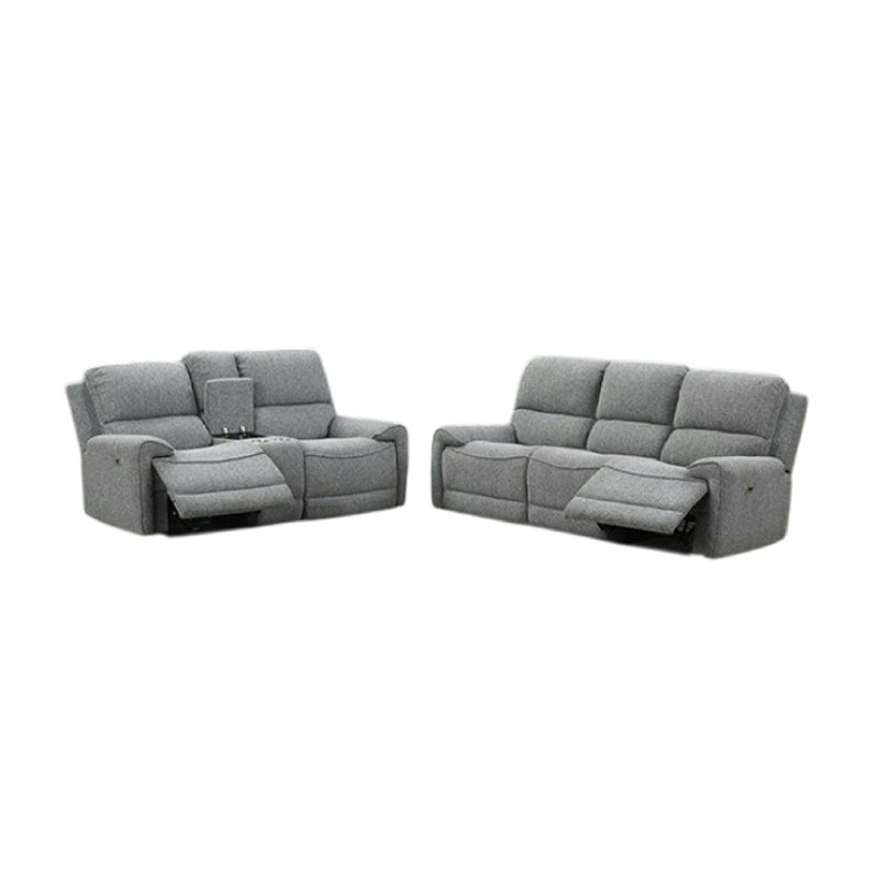 Cote 2Pc Power Recliner Sofa And Loveseat Set W USB, Console, Gray Boucle