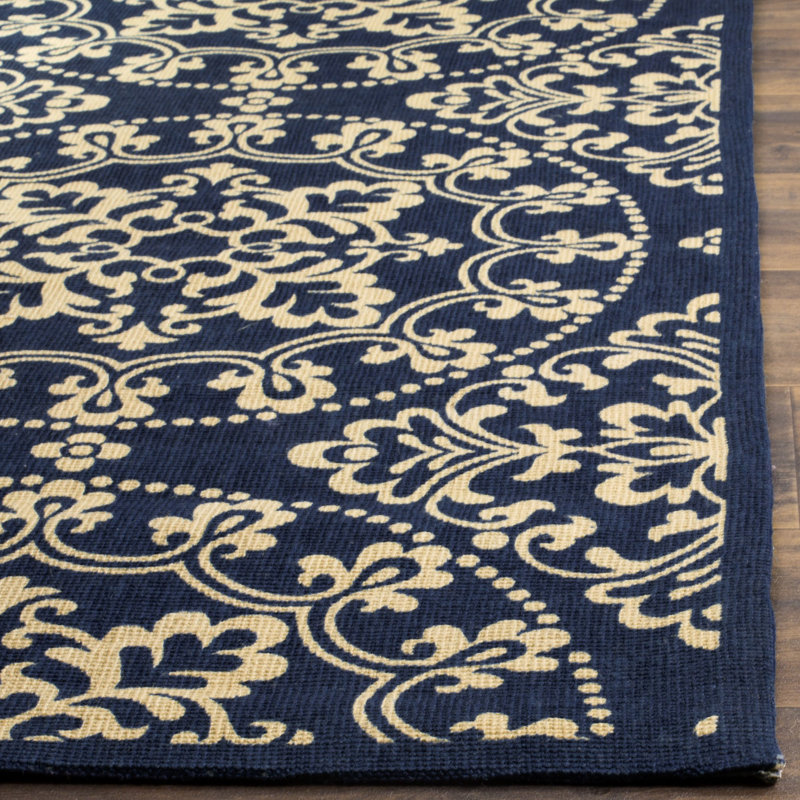 Charing Cross Ikat Hand-woven Flatweave Navy/Natural Area Rug, Square 6'