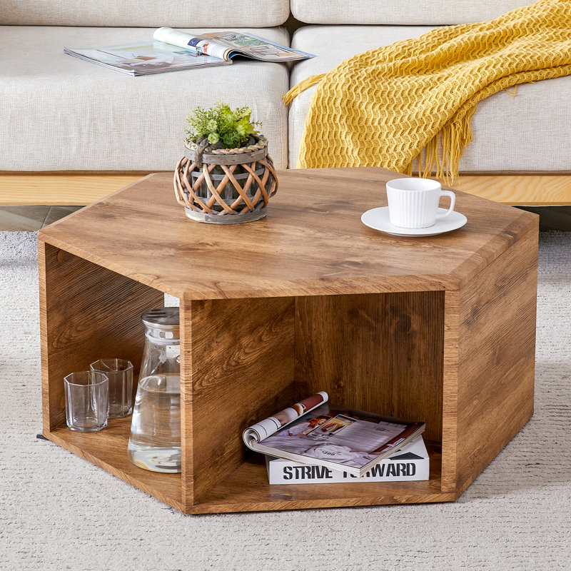 Table basse de style hexagonal - Autocollants à motifs, rangements multiples, finition lisse, moderne et chic pour la maison avec rangement saisissant, surface, facile à nettoyer