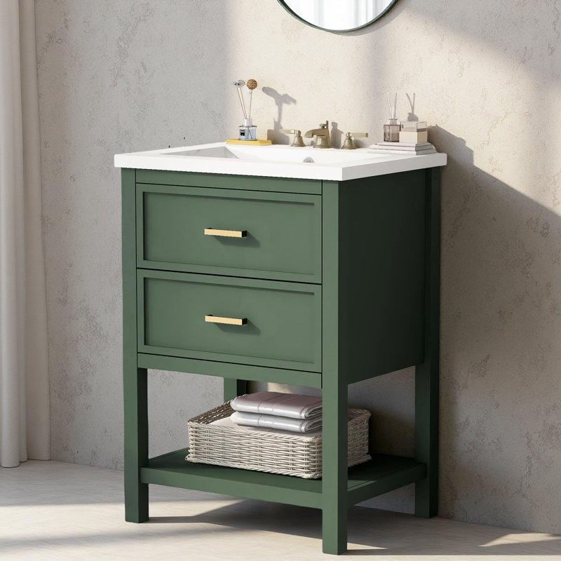 Meuble-lavabo 24 po avec lavabo supérieur, meuble-lavabo moderne avec 2 tiroirs et meuble-lavabo simple, Vert