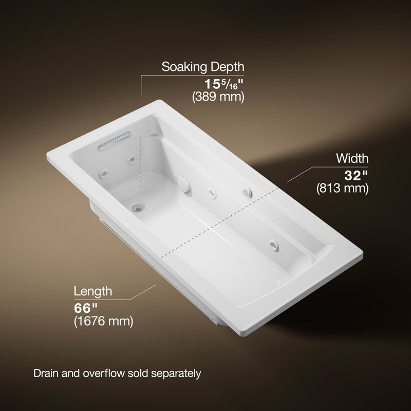 Archer 66" x 32" Drop-in Whirlpool, White