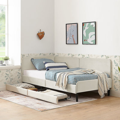 Twin Size Upholstered Platform Bed Frame With 2 Storage Drawers, Adjustable Velvet Sofa Bed