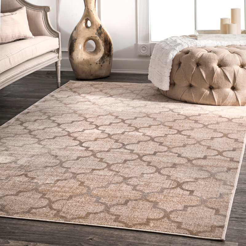 Tapis géométrique ivoire / brun clair Archdale, Rectangle 5 pi 2 po x 8 pi