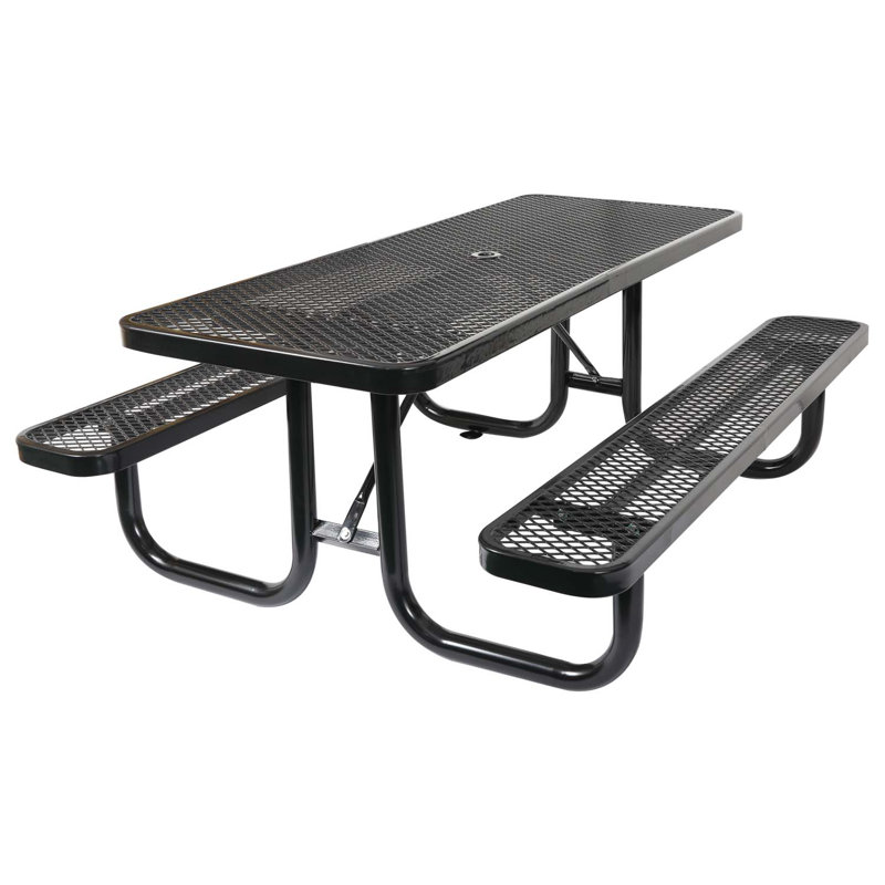 6 Ft. Rectangular Outdoor Picnic Table Steel With Umbrella Pole, Black