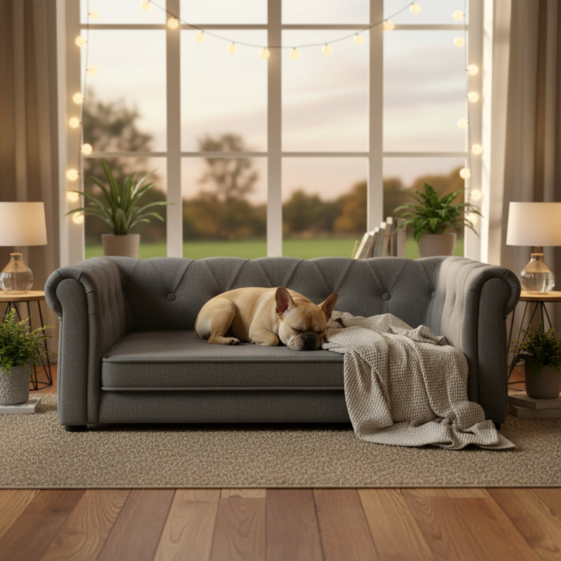 Canapé-lit surélevé pour chien avec dossier touffeté pour petits et moyens meubles, gris, Gris foncé