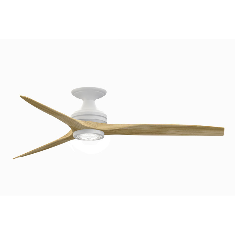 Spitfire 60 inch Flush Indoor/Outdoor Ceiling Fan with LED Light Kit - Matte White with Natural blades, Natural, Matte White