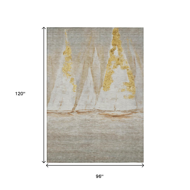 Tapis intérieur / extérieur 8 pi x 10 pi taupe et doré