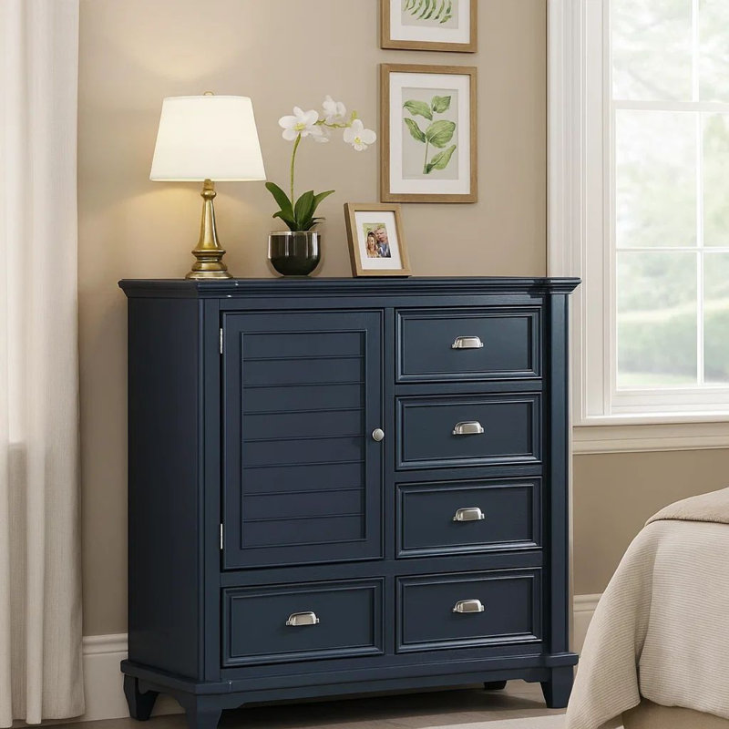 Armoire de chambre Zeny, 48 po, 5 tiroirs avec 1 armoire, bois d'ardoise bleu