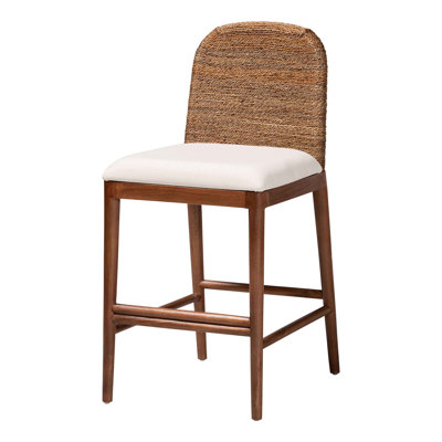 Tabouret de bar moderne avec dossier en ruppie maritime et structure en bois d'acacia