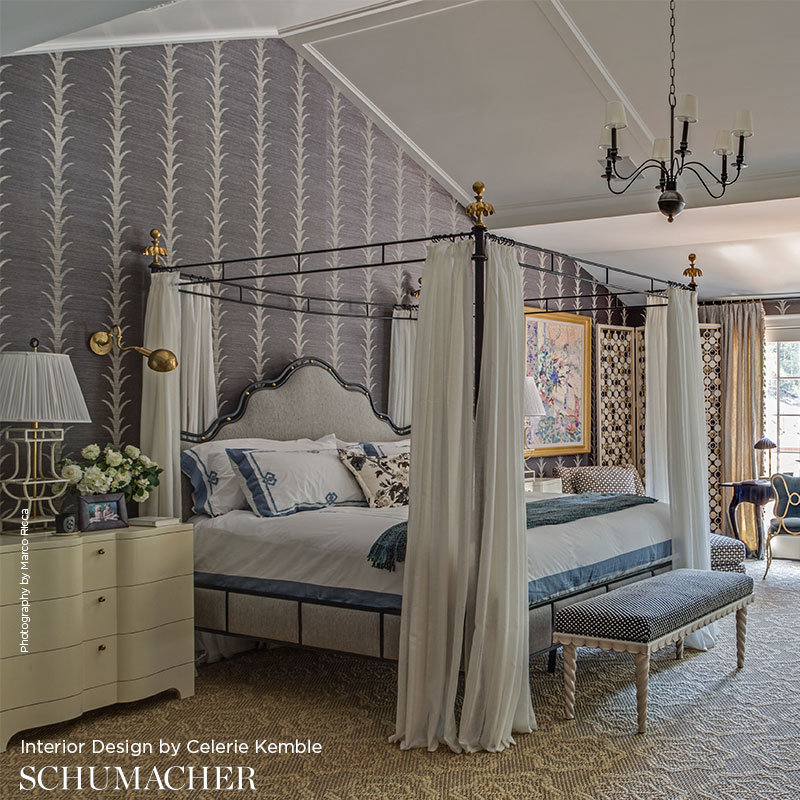 Schumacher x Celerie Kemble Acanthus Stripe Sisal Wallpaper, Dark Grey