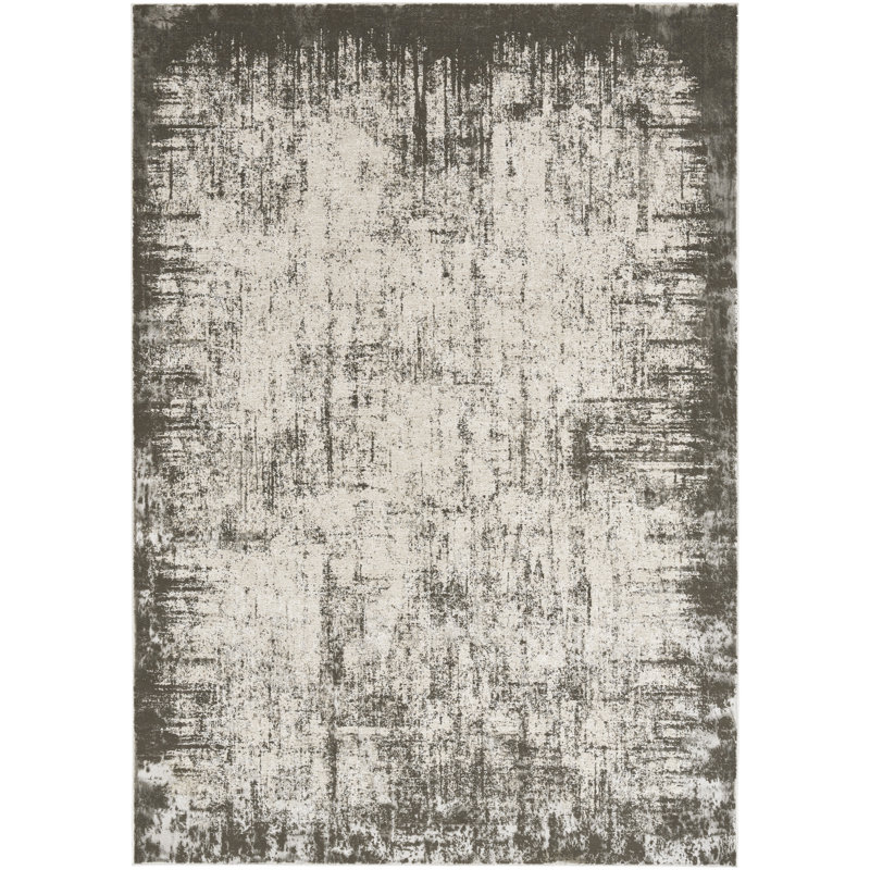 Machine Woven Polyester Area Rug in Cream/Gray, Rectangle 6' x 9'