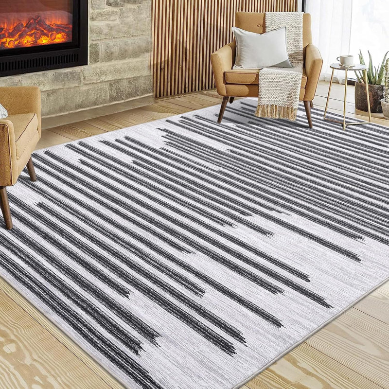 Abstract Washable Area Rug – A 5x7 Non-slip Soft Living Room Rug Featuring An Ultra-thin Design In Modern Black And White. This Stain-resistant Throw Rug Is Perfect For Bedrooms, Dining Rooms, And Versatile Enough For Any Space.