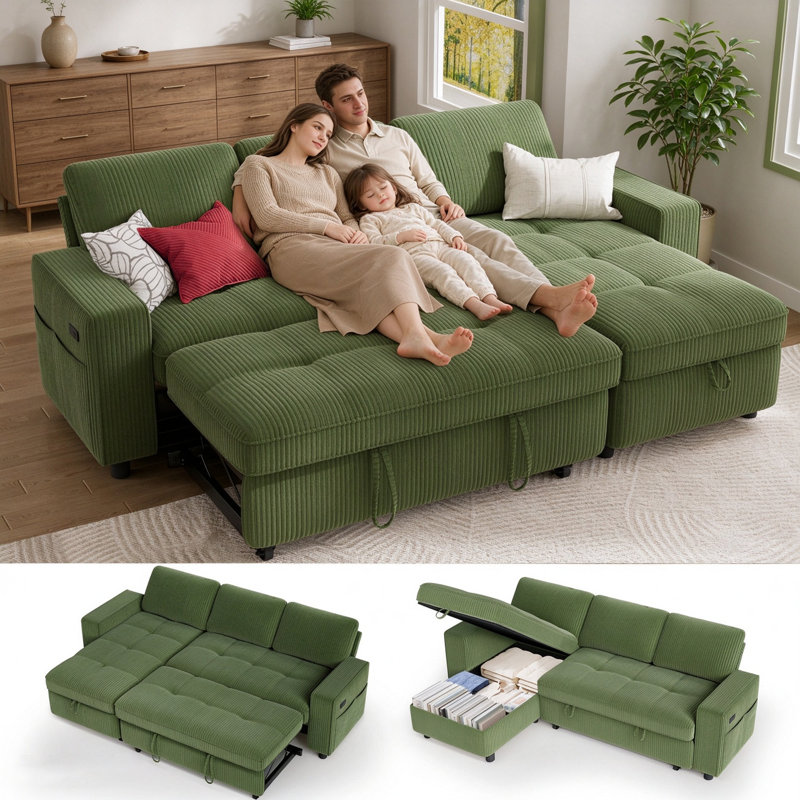 Canapé-lit convertible avec soutien lombaire et accoudoirs George Oliver | Fauteuil inclinable multi-positions pour petits espaces, matelas en mousse à mémoire de forme, mécanisme facile à retirer