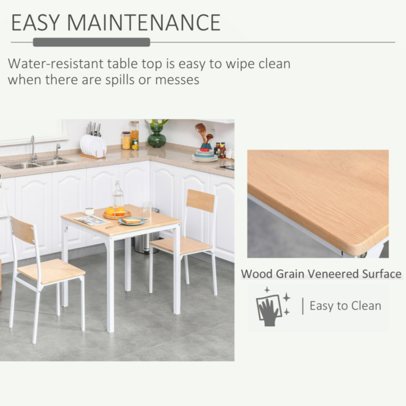 Compact White and Light Brown Wooden Dining Set with Metal Frame
