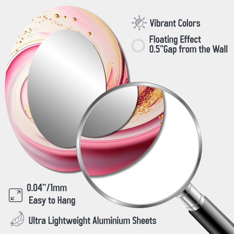 Pink And Gold Abstract Circles I - Pink Oval Wall Mirror Decor, 40" x 30"