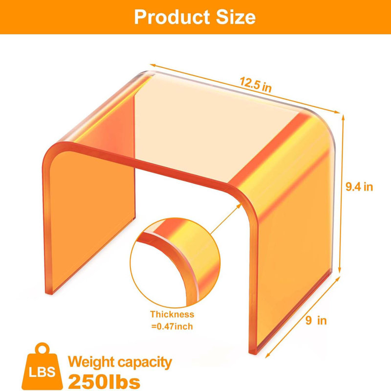 Acrylic Step Stool,Acrylic Stools,Clear Step Stools With Non-Slip For Bathroom,Holds Up To 250Lbs (Orange No Non-Slip, Pack Of 1)