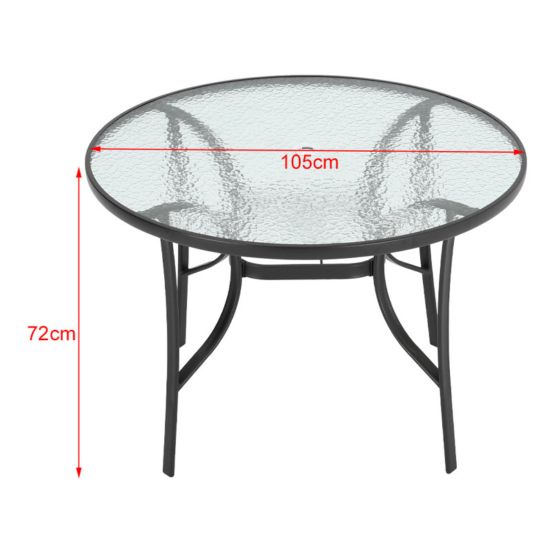 Heda Round Metal Outdoor Dining Table With Umbrella Hole , 105cm cm W 105cm cm D, Clear, 72cm H x 105cm W x 105cm D