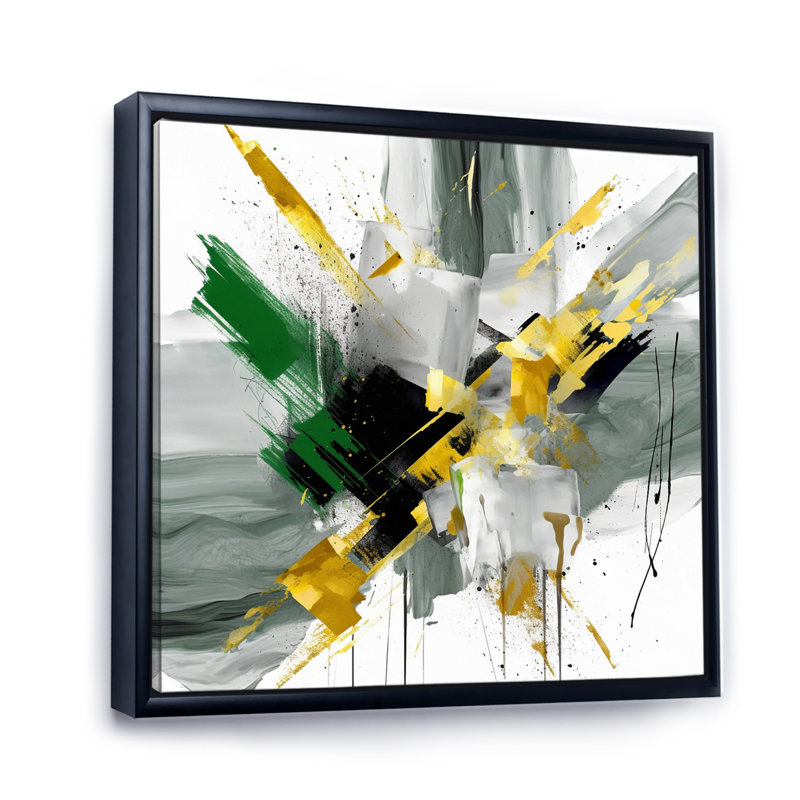 Perspectives abstraites jaunes et vertes II, H 16 po x l 16 po x P 1 po, Cadre flottant noir