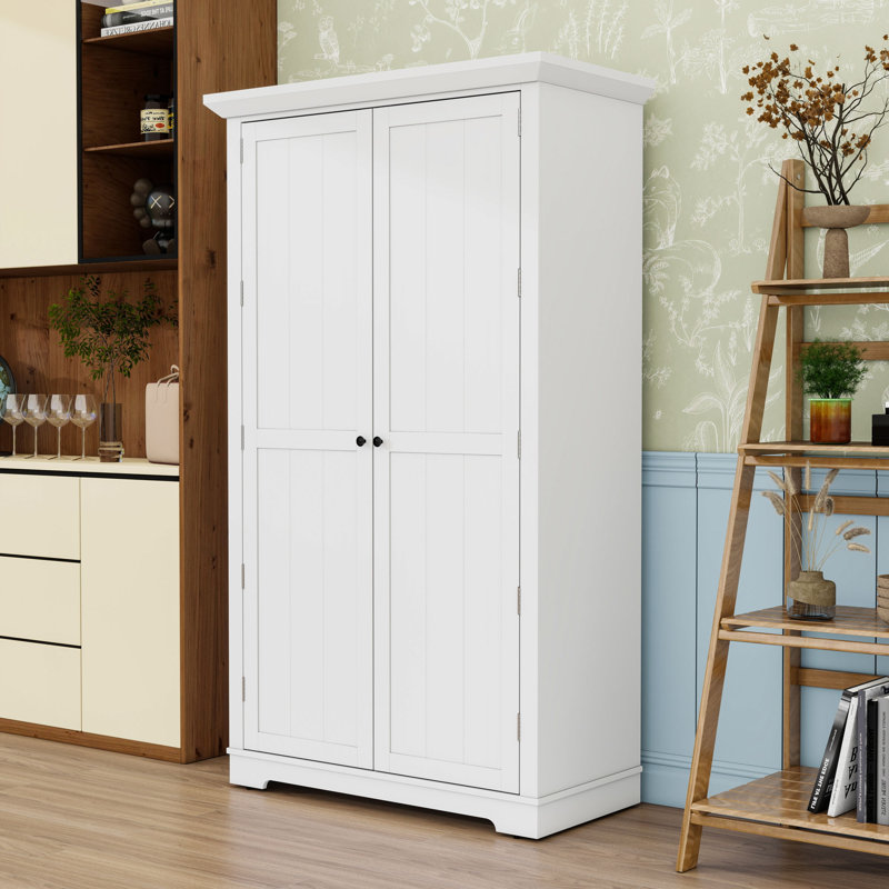 Armoire de cuisine autoportante avec tablettes réglables, plateaux coulissants et rangement spacieux, Blanc blanc