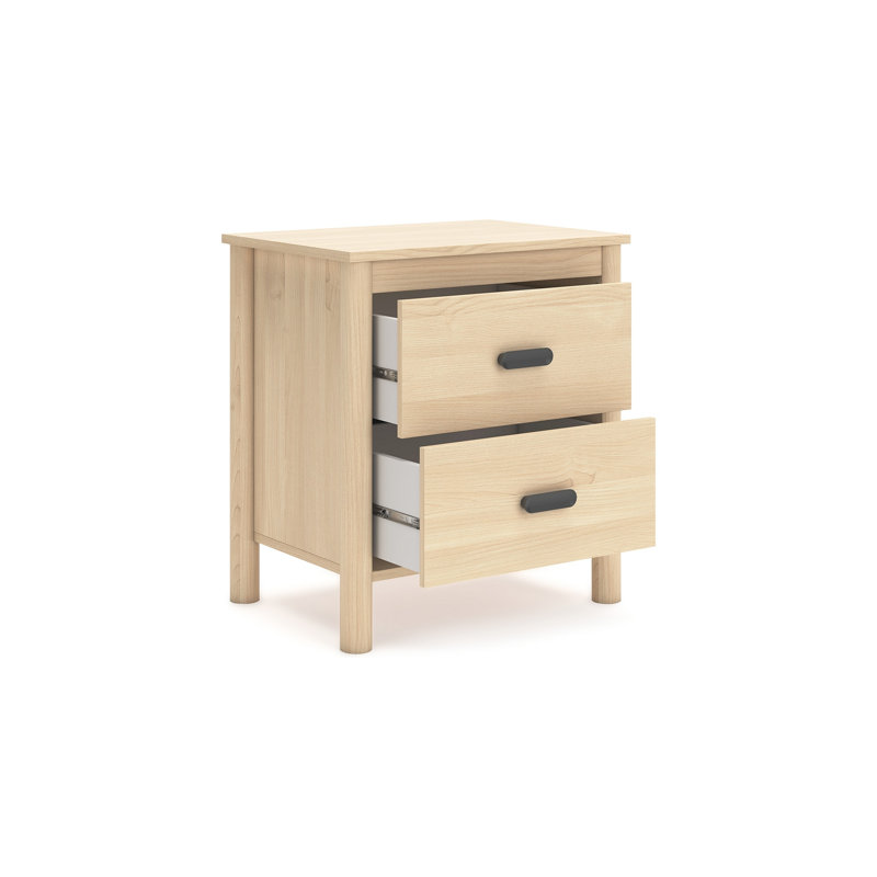Table de chevet Abis, 2 tiroirs, bois brun naturel, poignées noires, 24 po