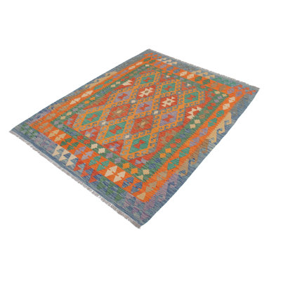 Tapis gris / bleu en laine tissé à la main à motif tribal / géométrique / sud-ouest de couleur cépage Cedorah