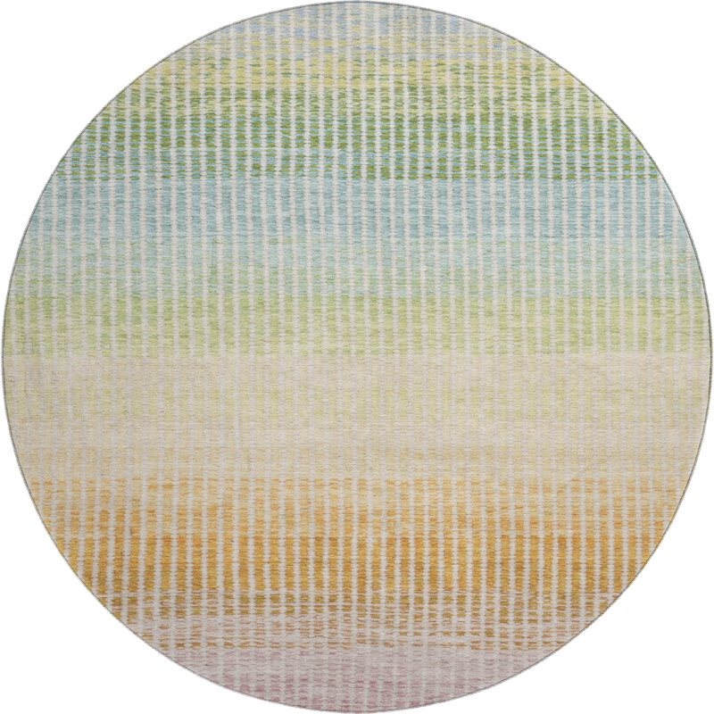 Premium Machine Washable Mayfield AMF2313 Stripes Rug, 8' Round, Salmon
