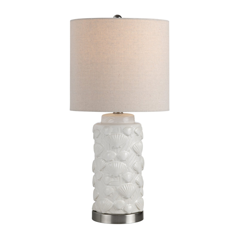 Lampe de table côtière en céramique avec abat-jour, Blanc, Beige