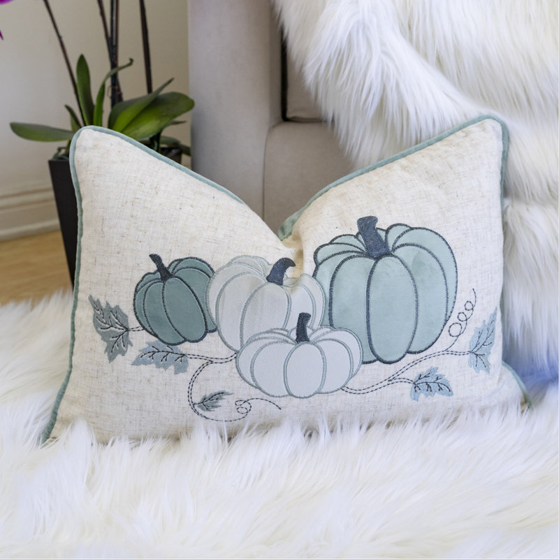 Coussin lombaire brodé citrouille - Coussin décoratif bleu brumeux d'automne, Bleu clair bébé