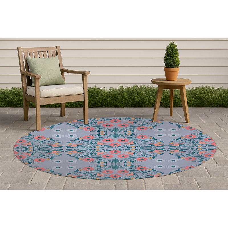 Tapis d'extérieur Millie, Rond 5 pi, Pervenche