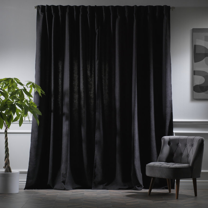 Paire de rideaux obscurcissant avec pattes de couleur unie, 52" W x 108" L, Black