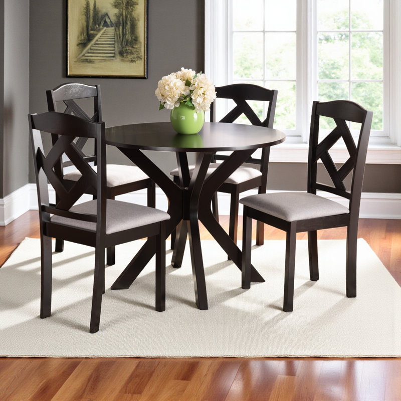 Erwin 5-Pc Dining Set in Grey Fabric and Dark Brown Finished Wood, 36.42'' H X 17.01'' W X 17.5'' D, 5