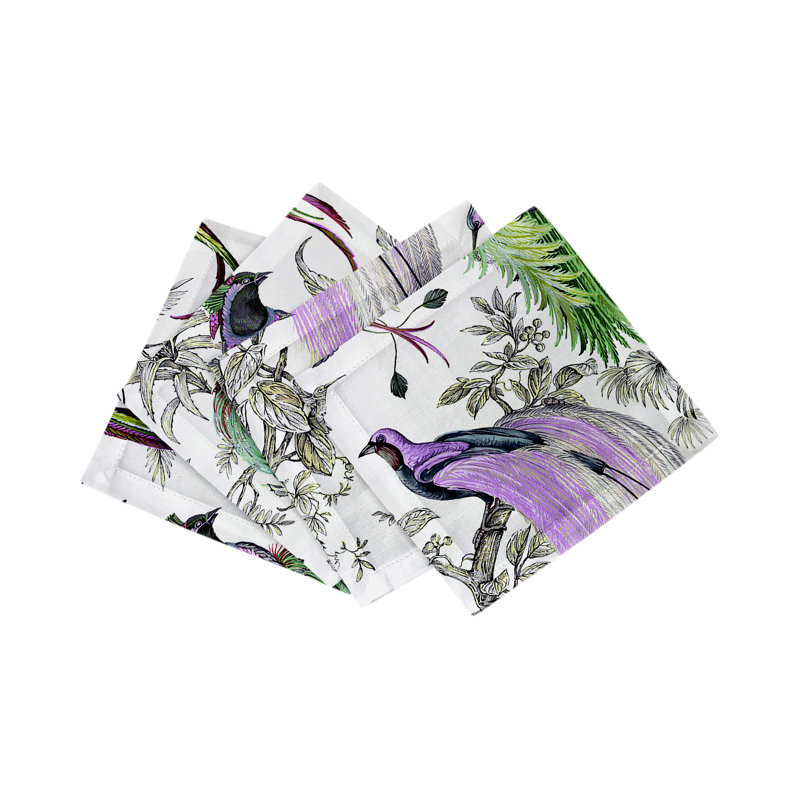 Audubon Exotica Cotton Sateen Cocktail Napkins, Lilac Green