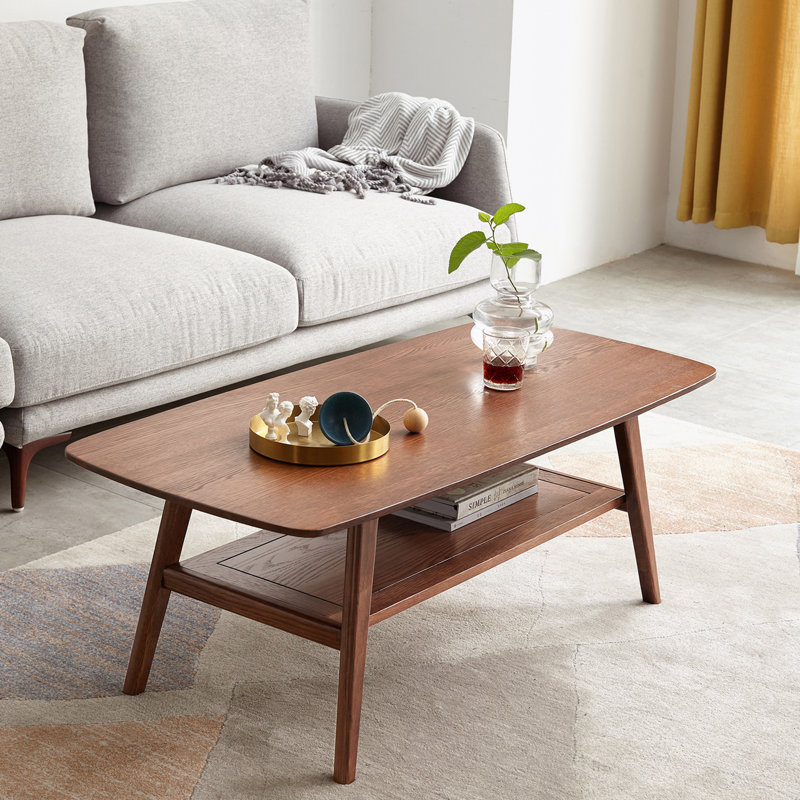 Table basse centrale avec plateau supérieur 100% bois massif, Noyer, H 17,32 po x L 31,5 po x l 19,69 po