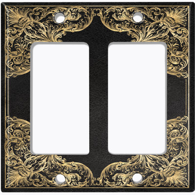 French Victorian Frame Black 3 Patterned 2 - Gang Rocker Standard Wall Plate