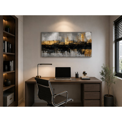 Gray Black and Gold Abstract Horizon Wrapped Canvas Wall Art Print