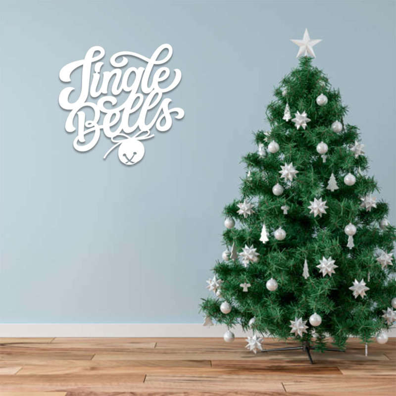 Art mural en métal Jingle Bells, H 24 po x l 24 po x P 0,12 po, Blanc