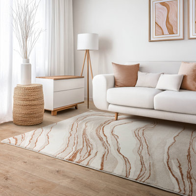 Decara Quartz Abstract High-Low Terracotta/Beige Area Rug